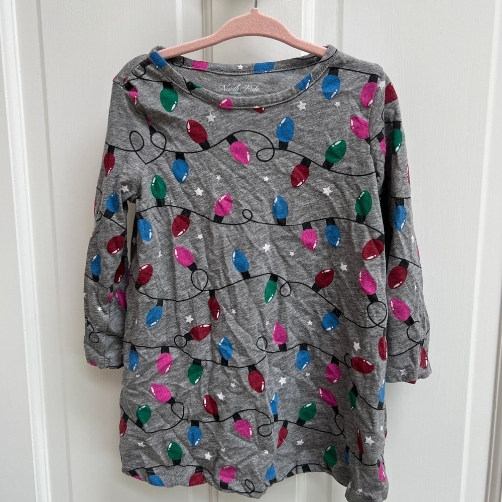 North Pole 24M Grey, Pink, Red, Christmas Lights Girls Holiday Long Sleeve Dress